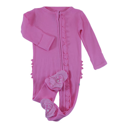 waffle ruffle zipper footie bubblegum