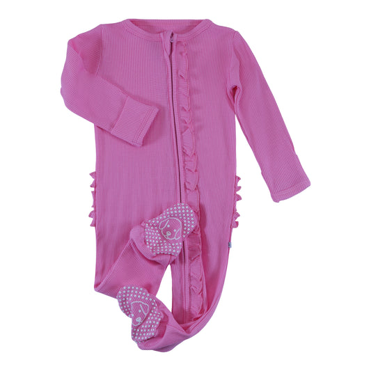 waffle ruffle zipper footie bubblegum