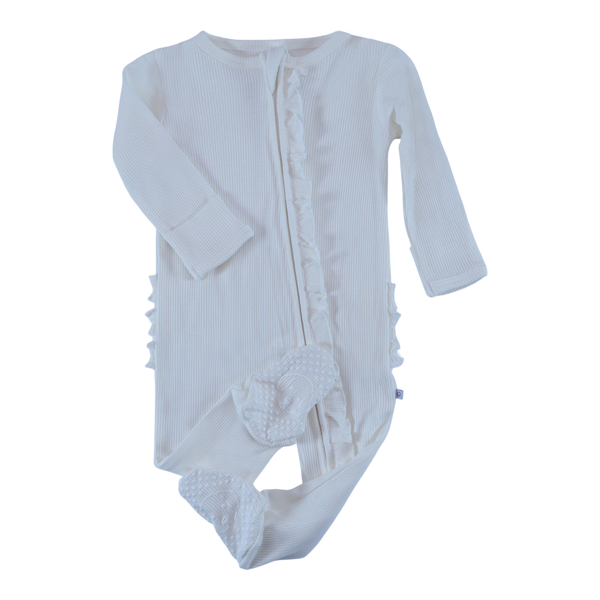 waffle ruffle zipper footie creamy ivory