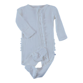 waffle ruffle zipper footie creamy ivory
