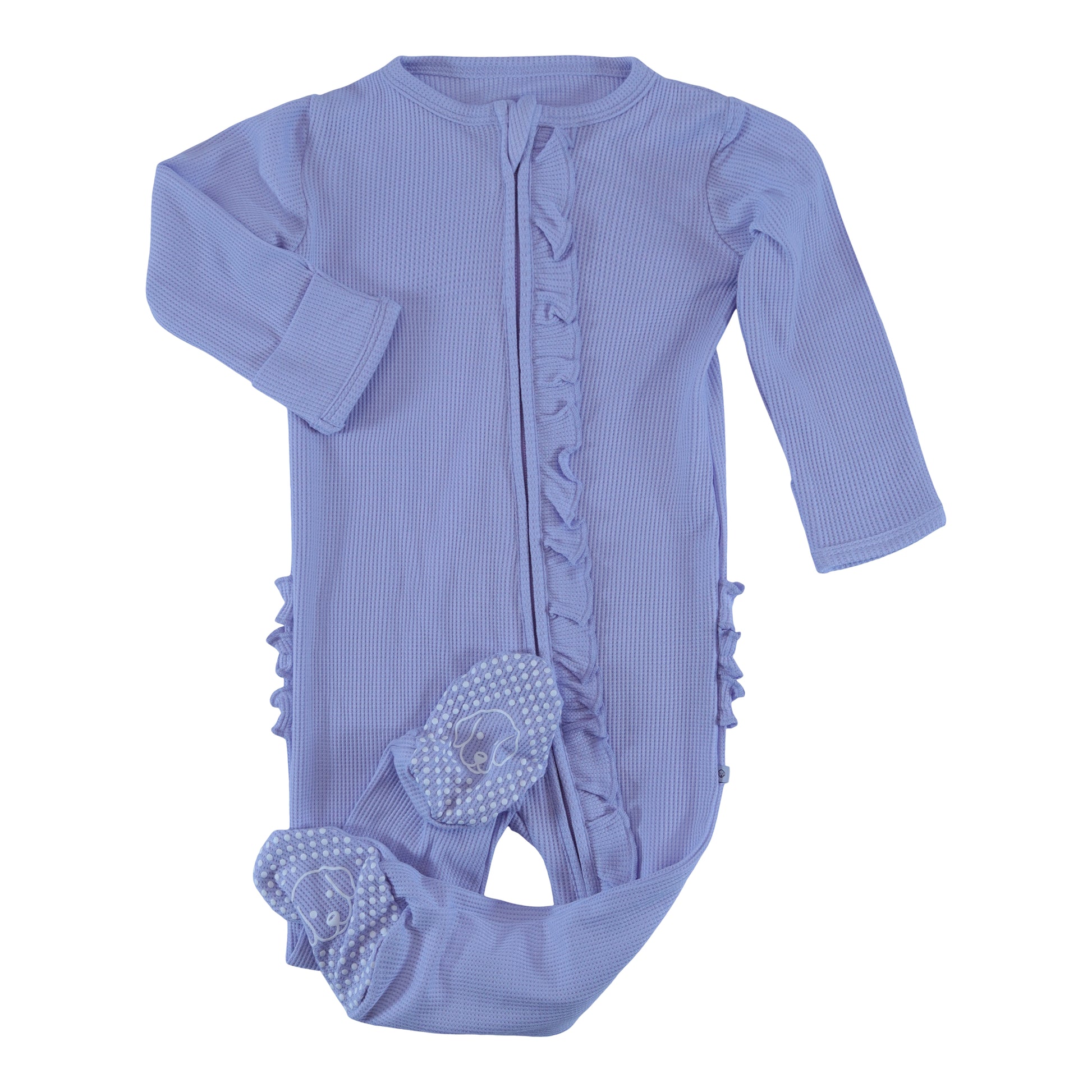 waffle ruffle zipper footie lavender hush