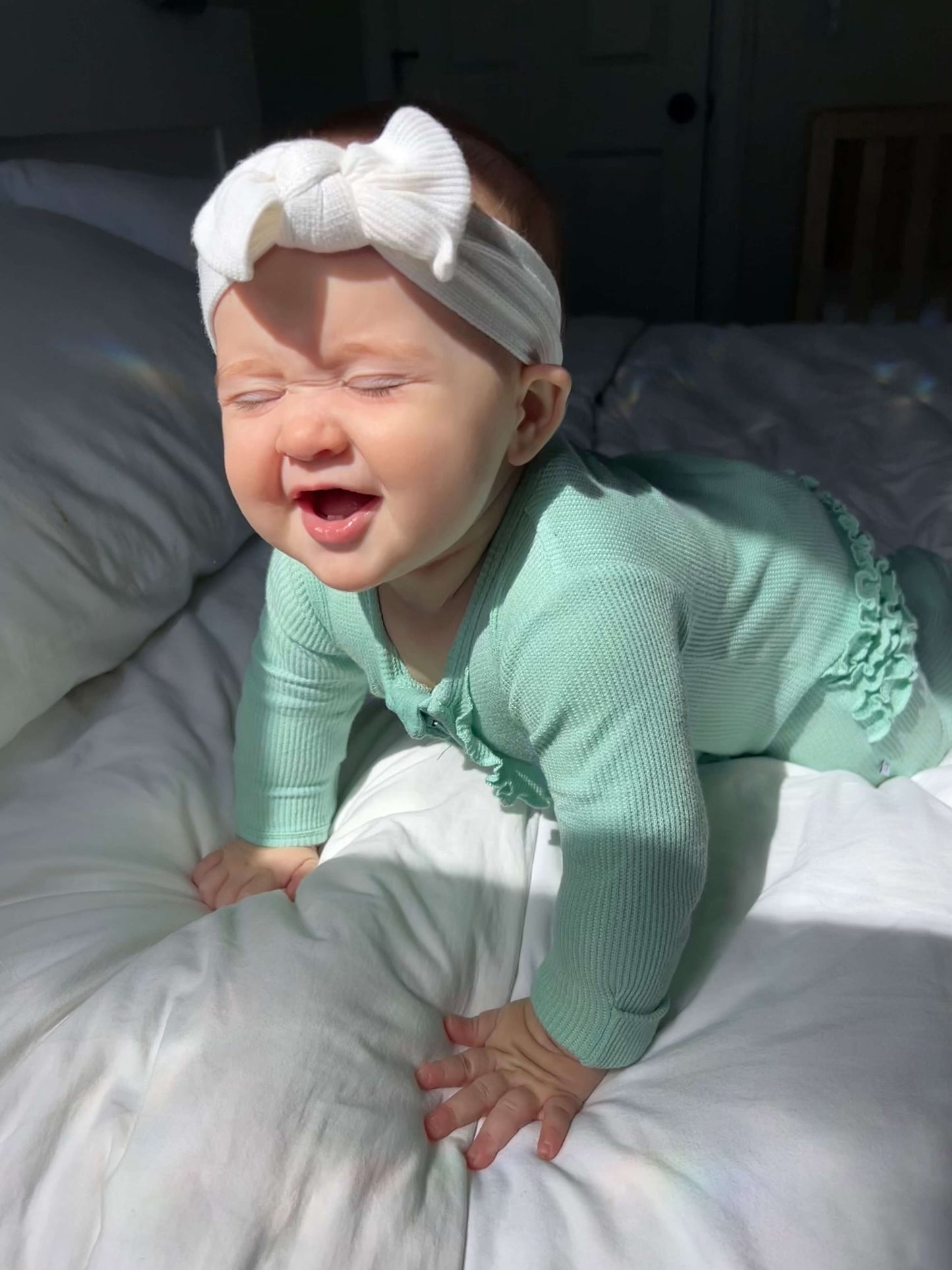 waffle ruffle zipper footie mint cream for girl