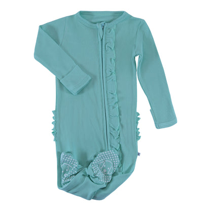 waffle ruffle zipper footie mint cream