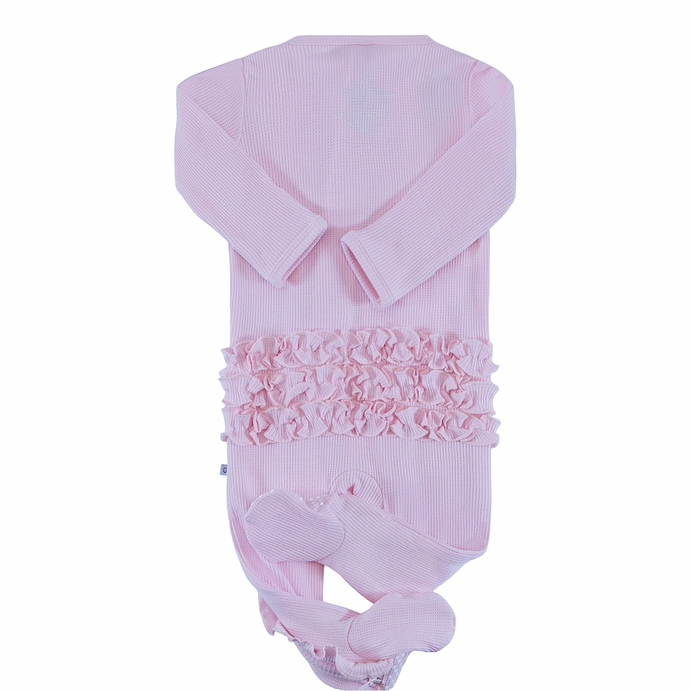 waffle ruffle zipper footie pink cloud