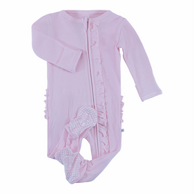 waffle ruffle zipper footie pink cloud for girl