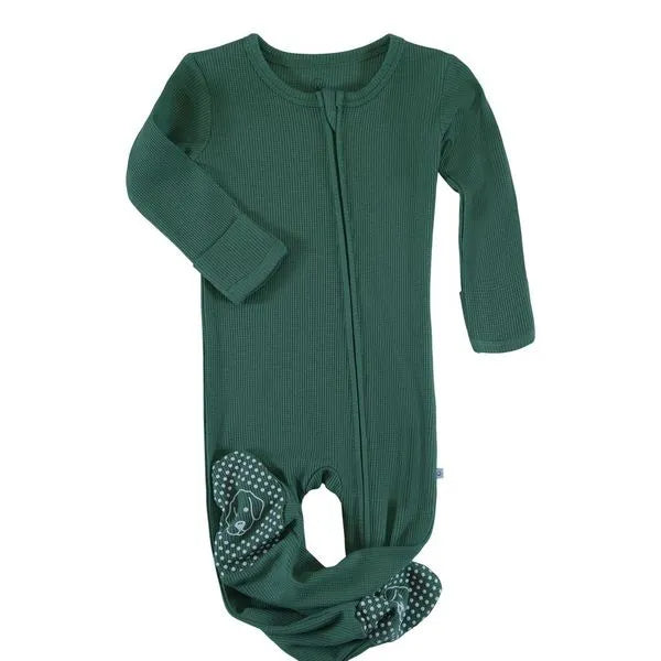 waffle zipper footie forest shadow