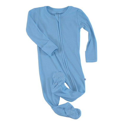 waffle zipper footie soft sky blue