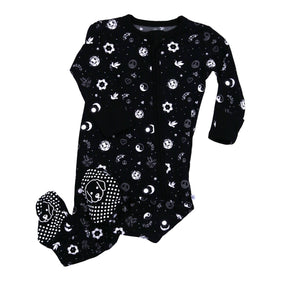 world peace high contrast bamboo zipper footie boy girl