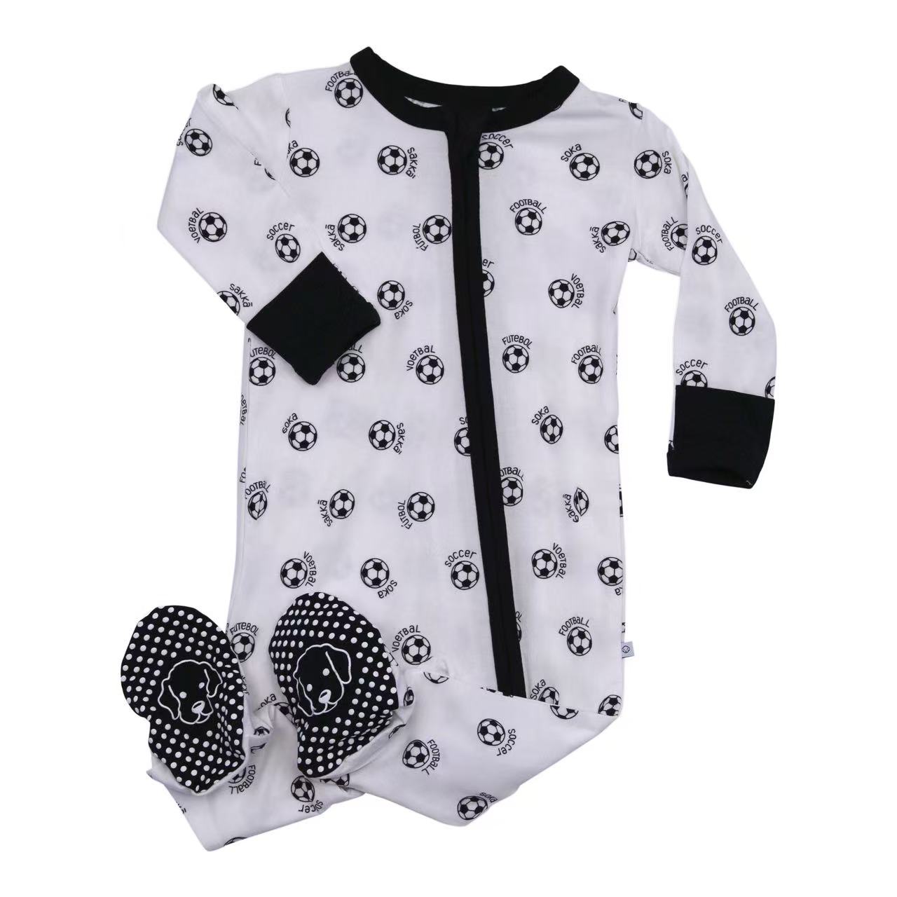 world soccer high contrast bamboo zipper footie for boy