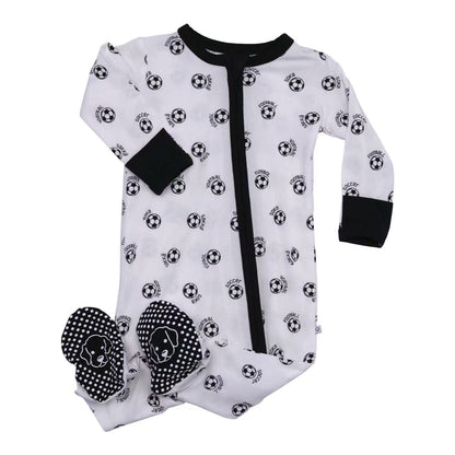 world soccer high contrast bamboo zipper footie for boy