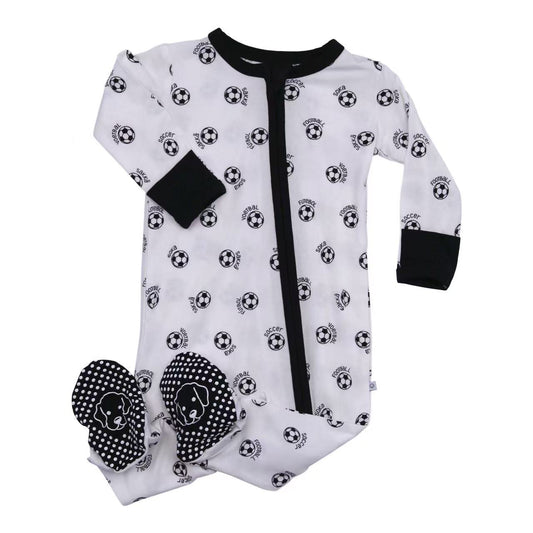 world soccer high contrast bamboo zipper footie for boy