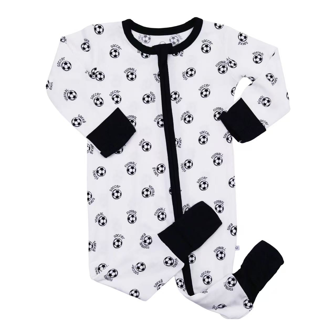 world soccer high contrast bamboo zipper footie for girl
